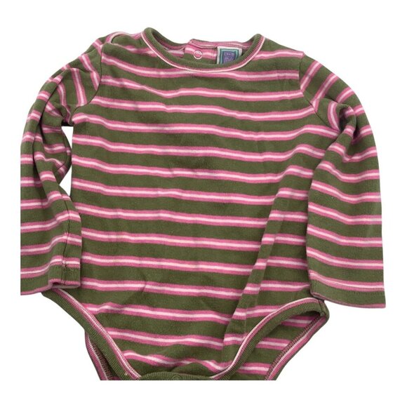 Little Me Bodysuit Baby Girl Size 18M Green & Pink Striped Long Sleeve Crew Neck - Picture 7 of 9